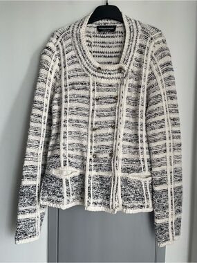 SONIA RYKIEL Black and Off-White Marled Knit Cardigan